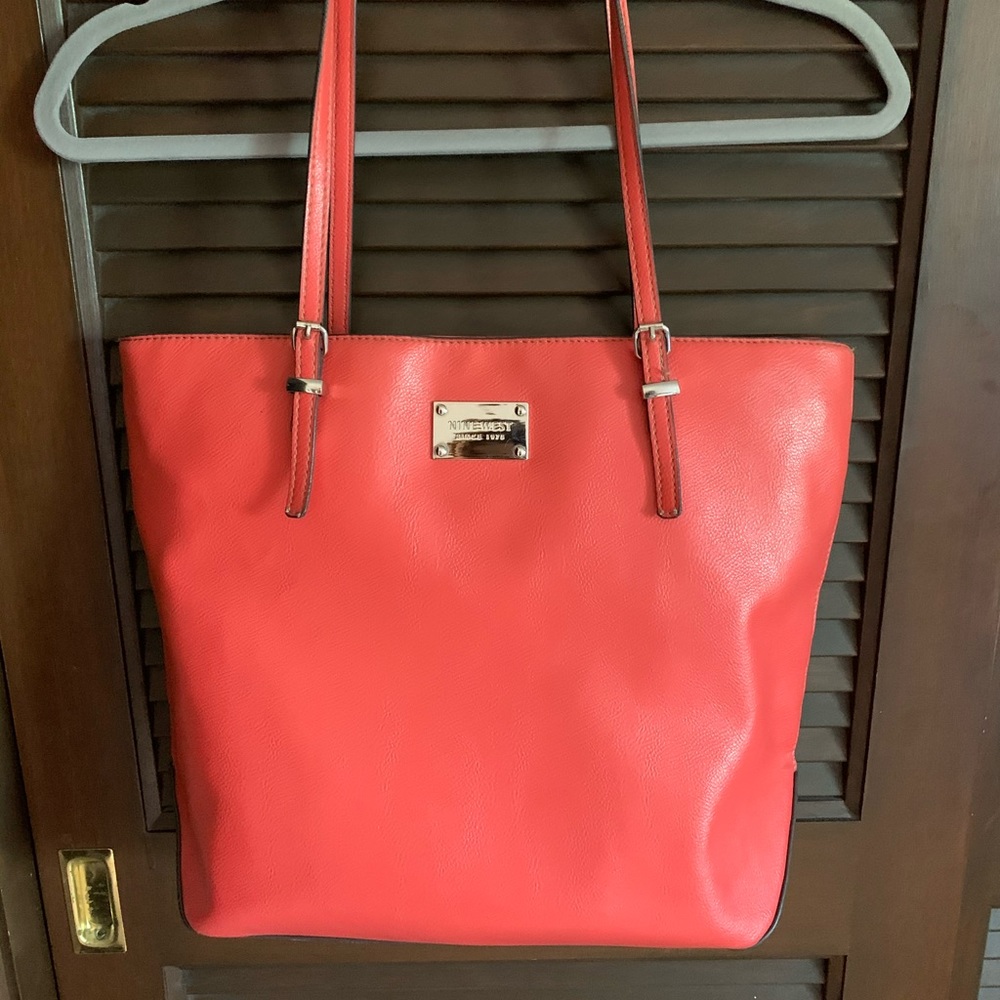 Nine West Orangish Red All Leather Shoulder Bag
